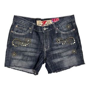 7  for all Mankind The Great Wall of China Jean Cut Off Shorts Dark Wash Y2K 30